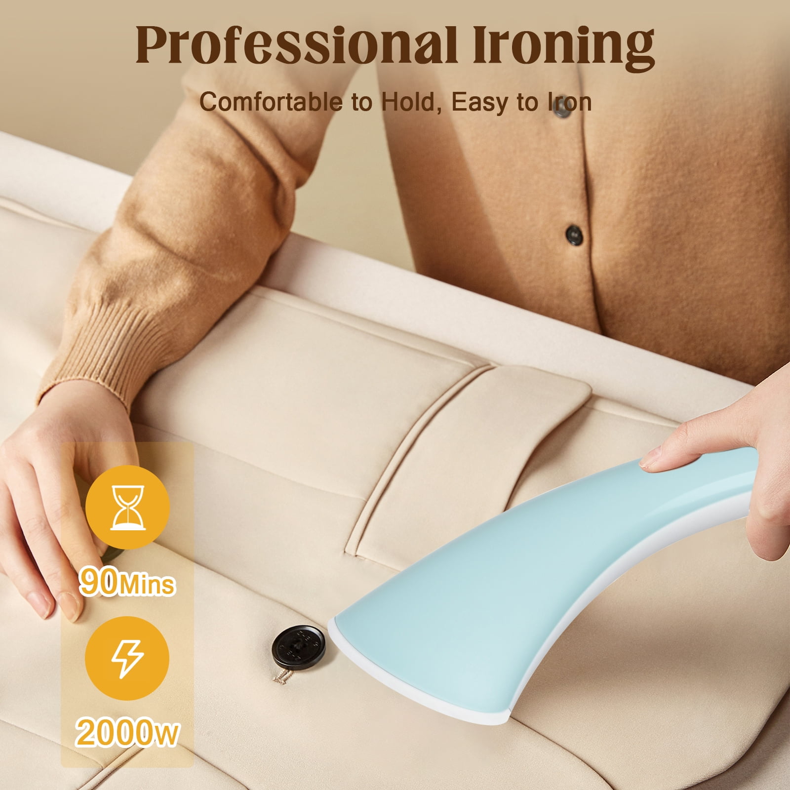 Advwin 2000W Standing Garment Steamer with 10 Steam Levels, 2.7L Tank for 90 Min Steam, Dual Rod Adjustable Height, Vertical & Flat Ironing with Accessories (Blue)