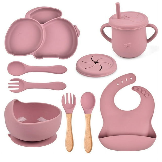 9Pcs Children‘S Silicone Tableware Set Baby Non-Slip Divided Children‘S Plate Bowl With Suction Cup