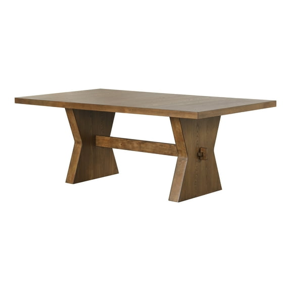 Furniture of America Reymo 78" Trestle Dining Table, Rustic Oak