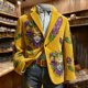 thumbnail image 5 of Ceisia Mardi Gras 3D Mask & Feather Embroidered Corduroy Blazer for Men, Relaxed Fit Festive Party Coat with Pockets Gifts, 5 of 6