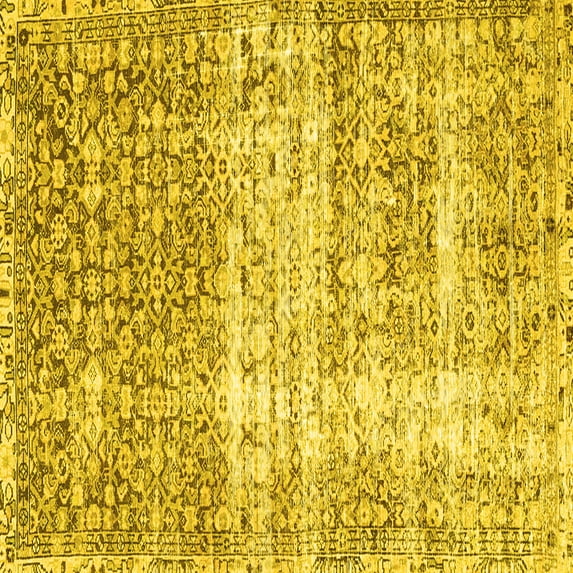 Ahgly Company Machine Washable Indoor Square Persian Yellow Traditional Area Rugs, 7' Square