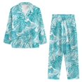 thumbnail image 3 of Renewold Casual Button Pajamas Set for Women Thermal Palm Leaves Graphic Athletic Clothing 2 Pieces Skin Friendly Indoor Home Fall Spring Winter Outfits Tops Size M, 3 of 6