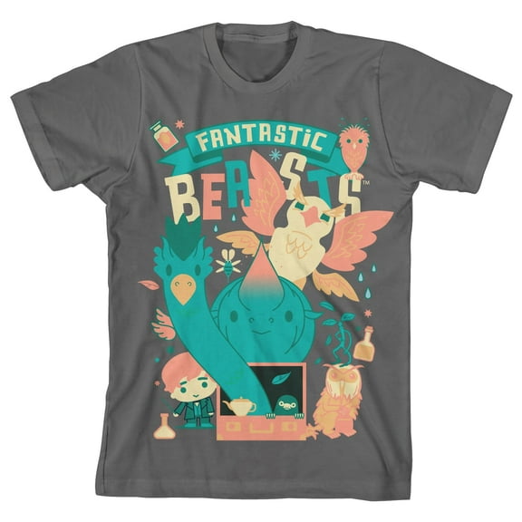 Fantastic Beasts Newt's Case Chibi Art Boy's Charcoal T-shirt