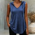 thumbnail image 2 of Rhuody T Shirts For Women Summer V Neck Tank Tops Sleeveless Solid Color Hooded T Shirt Basic Women Clothing Navy, 2 of 5