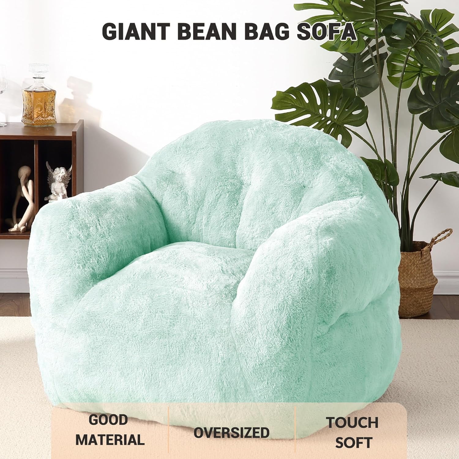 Acekid Bean Bag Chair With Filler Included Large Beanbag Chairs For Adults Machine Washable Memory Foam Bean Bag Chair Ultra Soft Faux Fur Fabric Round Fluffy Sofa For Living Room