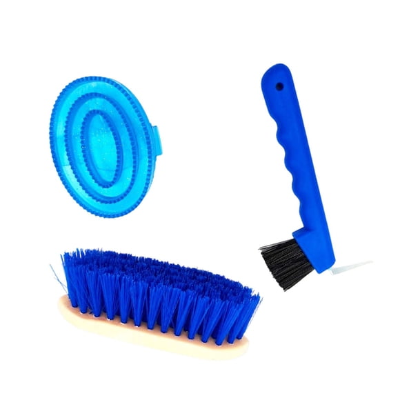 S SERENABLE 3Pcs Horse Grooming Kit Daily Professional Show Equine Horse Hoof Pick Brush Blue