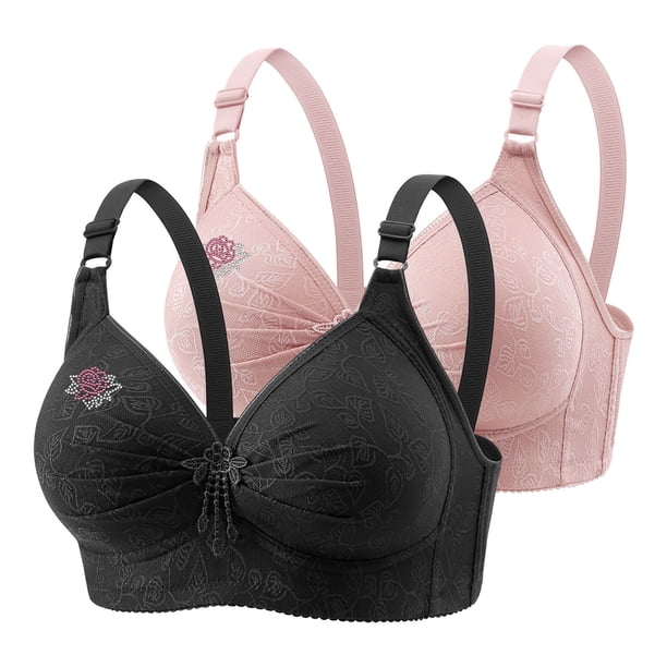 Puntoco Sujetadores cómodos para mujer, ropa interior de encaje con flores fruncidas para uso diario, de talla grande, sin aros