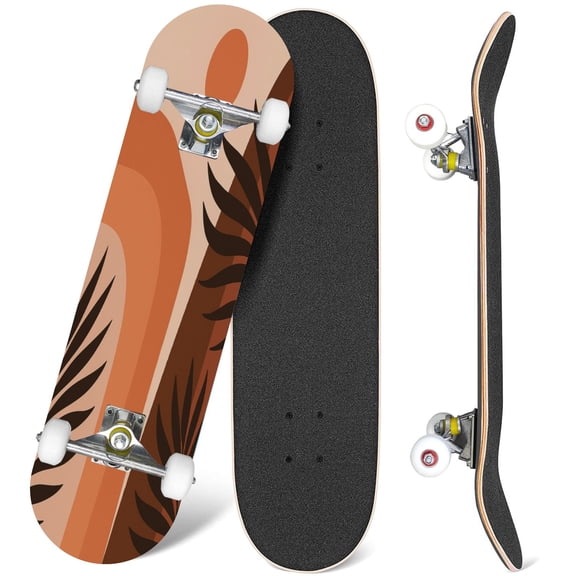 31'' Complete Skateboard 7 Layer Canadian Maple Double Kick Deck Skateboards Terracotta sunset mountain landscape tropical leaves Modern boho decor Skate Board for Beginner Adult Gifts