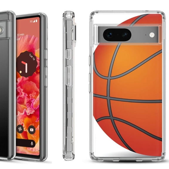 Shockproof Phone Case for Google Pixel 8a 5G, Hybrid Case Cover, by OneToughShield - Basketball