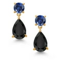 thumbnail image 2 of Gem Stone King 18K Yellow Gold Plated Silver Black Onyx and Blue Created Sapphire Earrings for Women | 7.54 Cttw | Gemstone December Birthstone | Pear Shape 12X8MM, 2 of 4