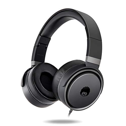 Auriculares infantiles RockPapa con micrófono, plegables, ligeros y con cable de 1.5M para laptop, tablet y smartphone - Negro/Gris