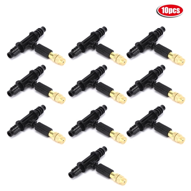 10Pcs Misting Water Nozzle with Tee Connector Garden Irrigation Cooling Accessory for 8/12 Hose
