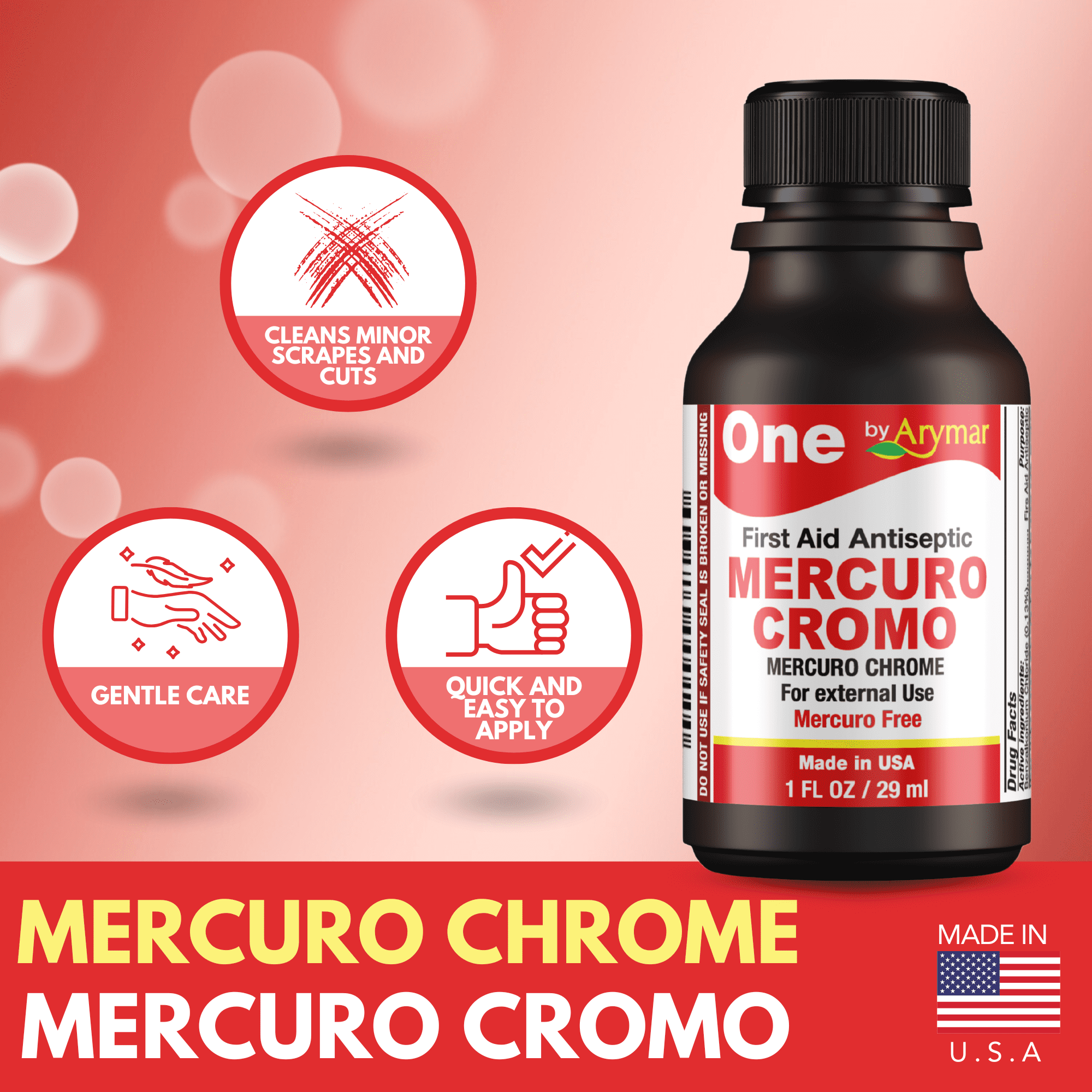 Arymar Mercuro Chromo – First Aid Antiseptic for Wounds, 1 fl oz (2-Pack)