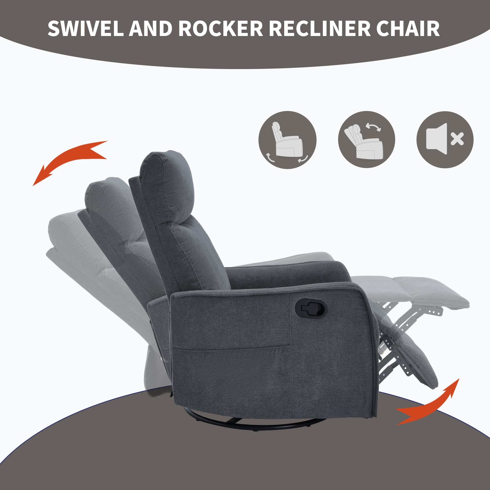 Segmart 360° Swivel & Rocker Recliner Chair with Massage & Lumbar Heat- Manual Recliner, Fabric Lounge Chair for Living Room