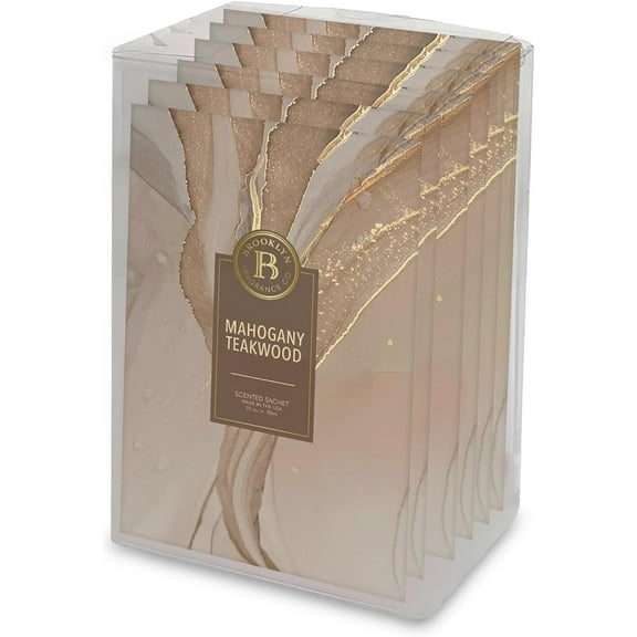 Brooklyn Fragrance Co. Marble Sachet Bags – Mahagony Teakwood Scented Pouches – Perfect Aroma for Drawers, Closets, Cars and Bathrooms – Long-Lasting Fresh Scent Sachets (6- Pack)