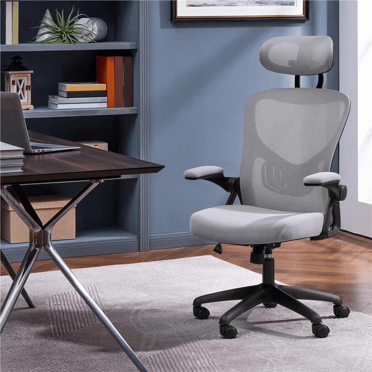 Smile Mart High Back Ergonomic Mesh Office Chair with Folding Padded Armrests Light Gray Walmart
