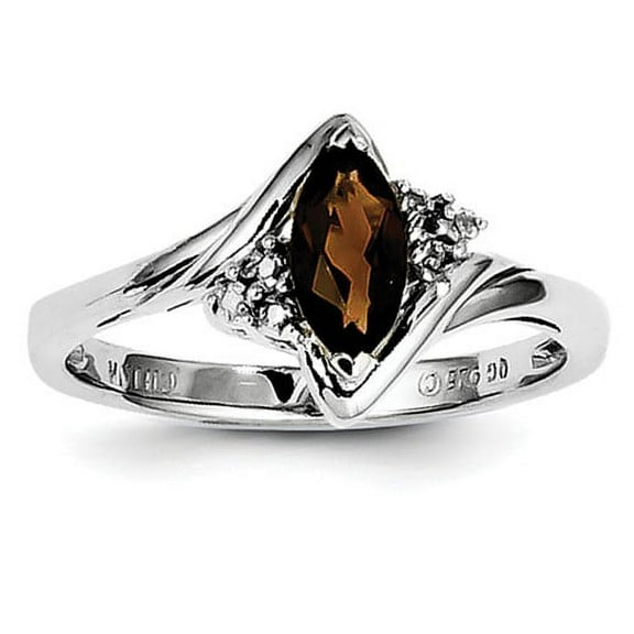925 Sterling Silver Diamond and Smoky Quartz Ring Size 6 Measures 2mm Wide - Ring for Women