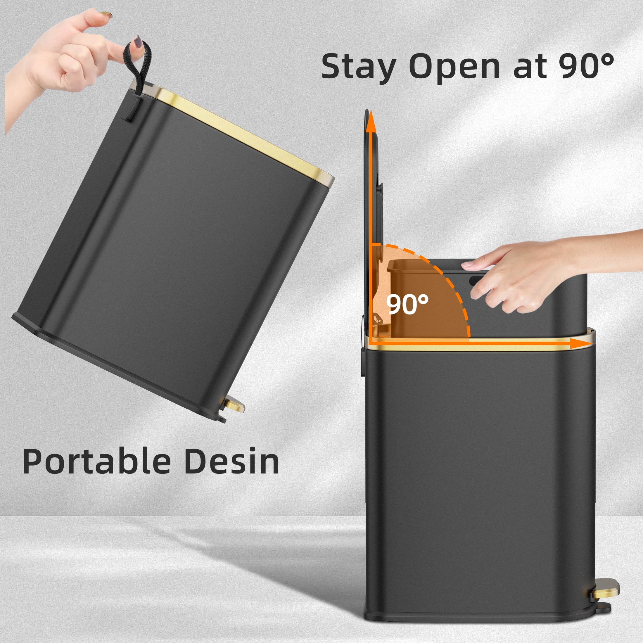 KSSKSS 2.6 Gallon/10L Slim Stainless Steel Bathroom Trash Can with Lid, Soft-Close Small Garbage Bin for Narrow Spaces, Black