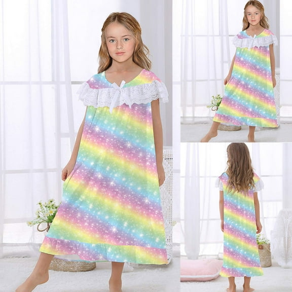 LoyisVidion Cozy Flannel Nightgown for Winter Sleepwear - Nightgowns Short Sleeve Cute Princess Lace Nightdress Winter Sleep Shirt Dress