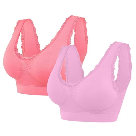 Tao Tao Sports Bras For Women High Support Seamless Bralettes Lace Push Up Bra No Underwire Ultra Thin Cotton Bra 2 Pack Pink XL