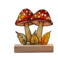 thumbnail image 2 of Dongrere Wood Base Stained Mushroom Tabletop Decor, Plastic Light Filtering Floral Ornament for Dining Shelf Bedroom Desk Decor, 5.1x5.1 Inch, 2 of 6