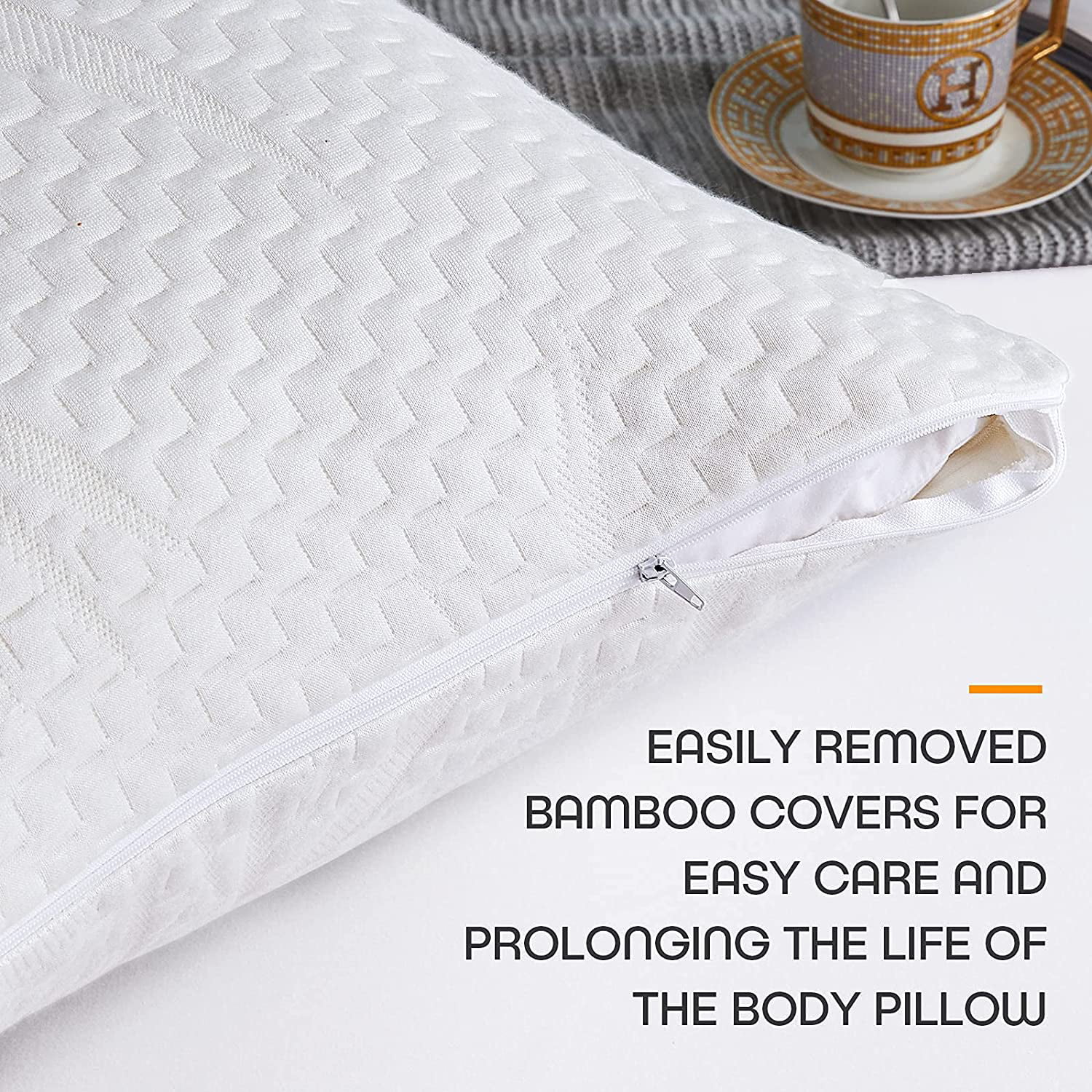 Full Body Pillow for Adults -Removable Zippered Bamboo Cover Breathable  Cooling Bed Body Pillow Long Pillow for Side Sleeper-White 20 x 54 inch