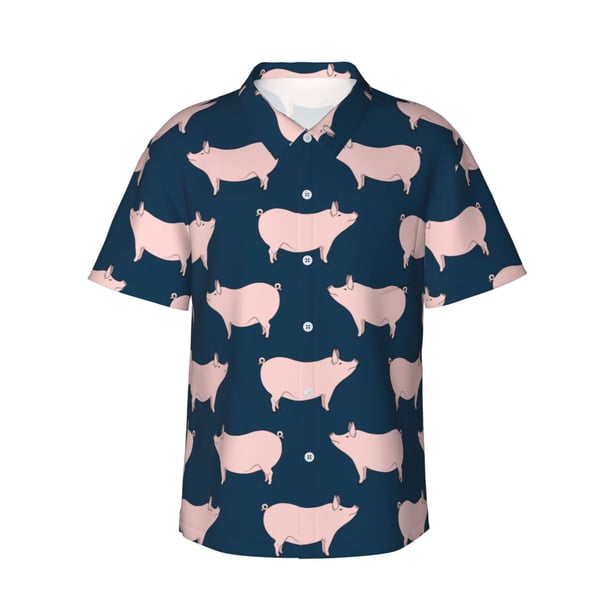 Fotbe Pig 1 Camisa Hawaiana para Hombre Unisex – Camisa Casual de Verano con Botones de Manga Corta de Algodón y Lino,Large