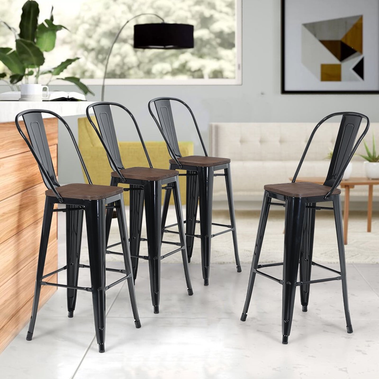 Metal Bar Stools Set of 4 Counter Stools 24 Inch Metal Bar Stools Kitchen Counter Height Barstools Stackable Barstools Indoor Outdoor Patio Bar Set Home Kitchen Dining Chair Black