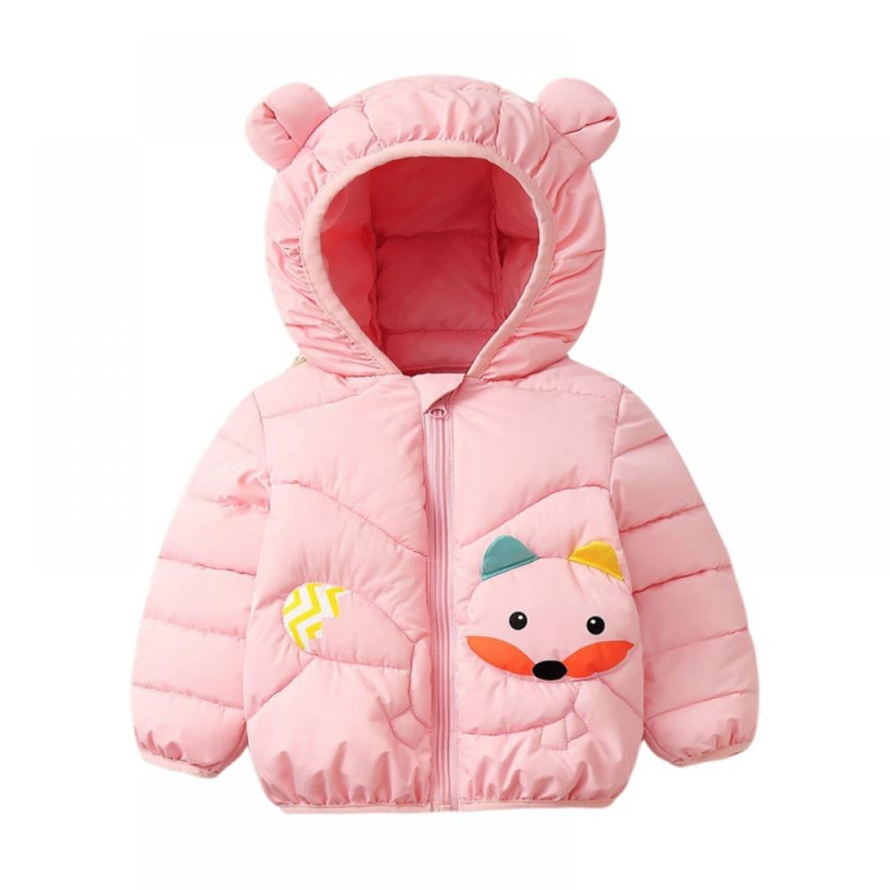 Ikevan Kids Hoodies Cute Zipper Fleece Thick Hooded Coat Warm Outwear for 12M-5Y Baby Boys Girls 