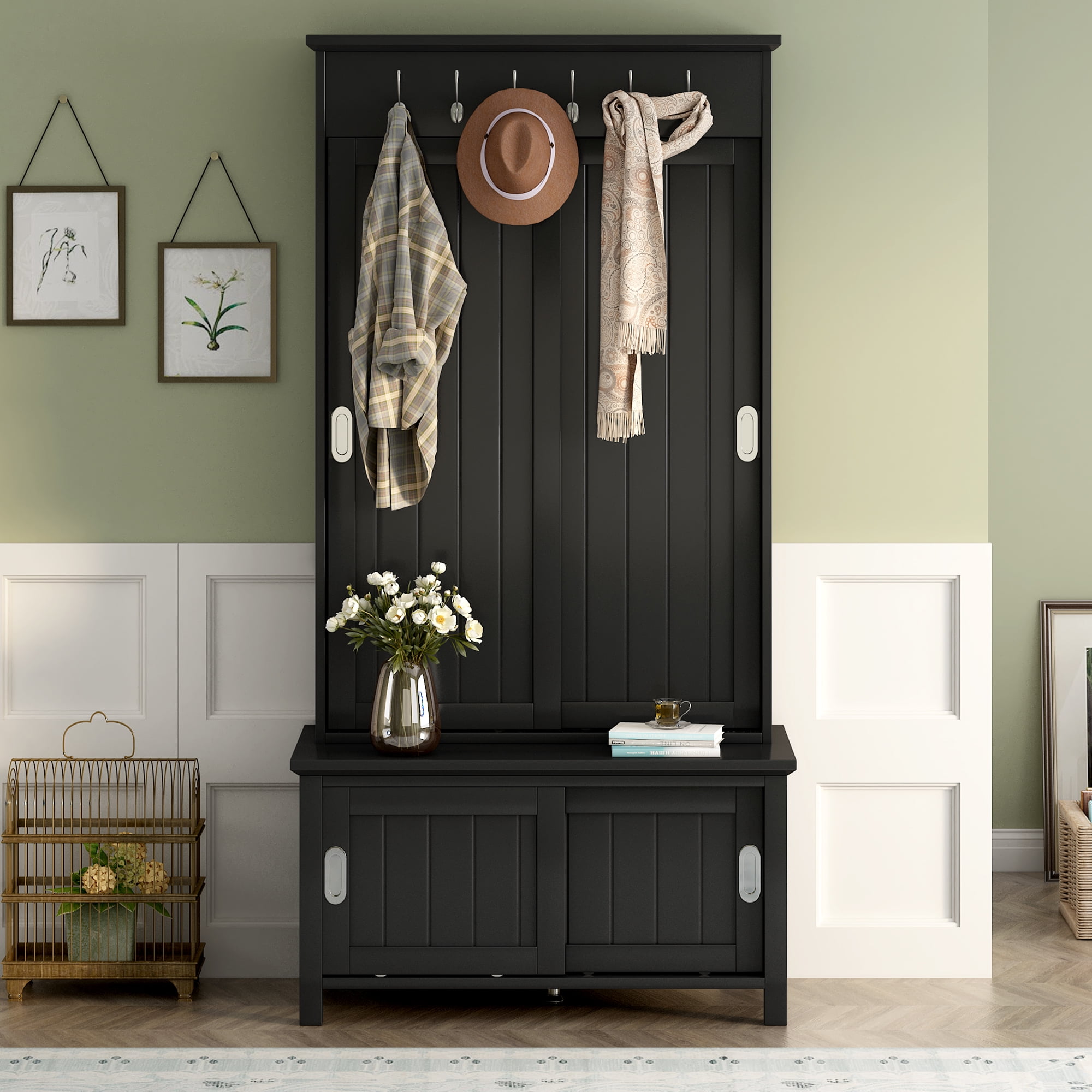 Vara Hall Tree Shoe Storage Cabinet | Qsun Brown