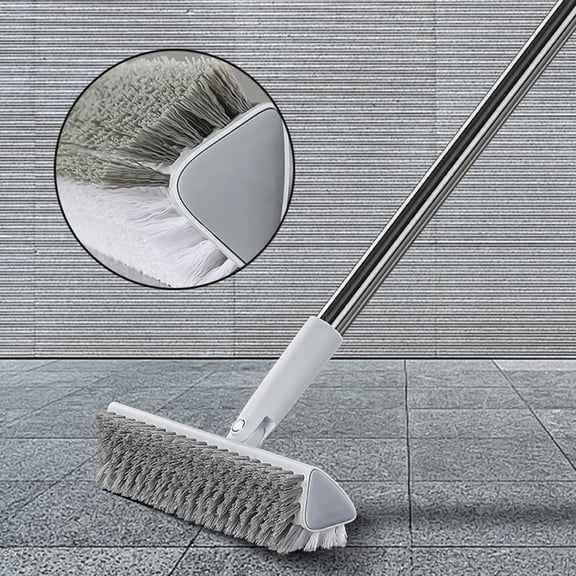 2-in-1 Scrub Brush and Squeegee, 55 Inch Adjustable Long Handle Floor Brush, Heavy Duty Cleaning Brush for Bathroom, Tile, Patio, Shower and Garage