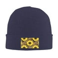 thumbnail image 2 of ZICANCN Sunflowers Leopard Background Knit Beanie Hat, Winter Cap Soft Warm Classic Hats for Men Women, Navy Blue, 2 of 8