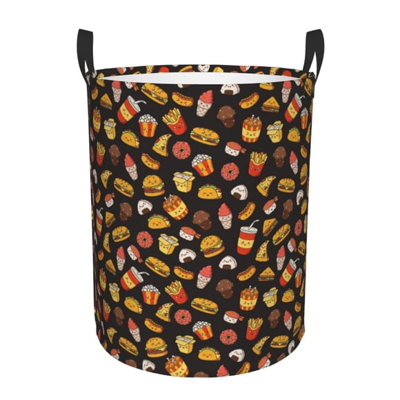 Balery Burger Fries Cesta de ropa redonda con asas, impermeable, independiente, para ropa, juguetes, dormitorio y familia-Small