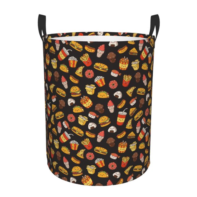 Balery Burger Fries Cesta de ropa redonda con asas, impermeable, independiente, para ropa, juguetes, dormitorio y familia-Small