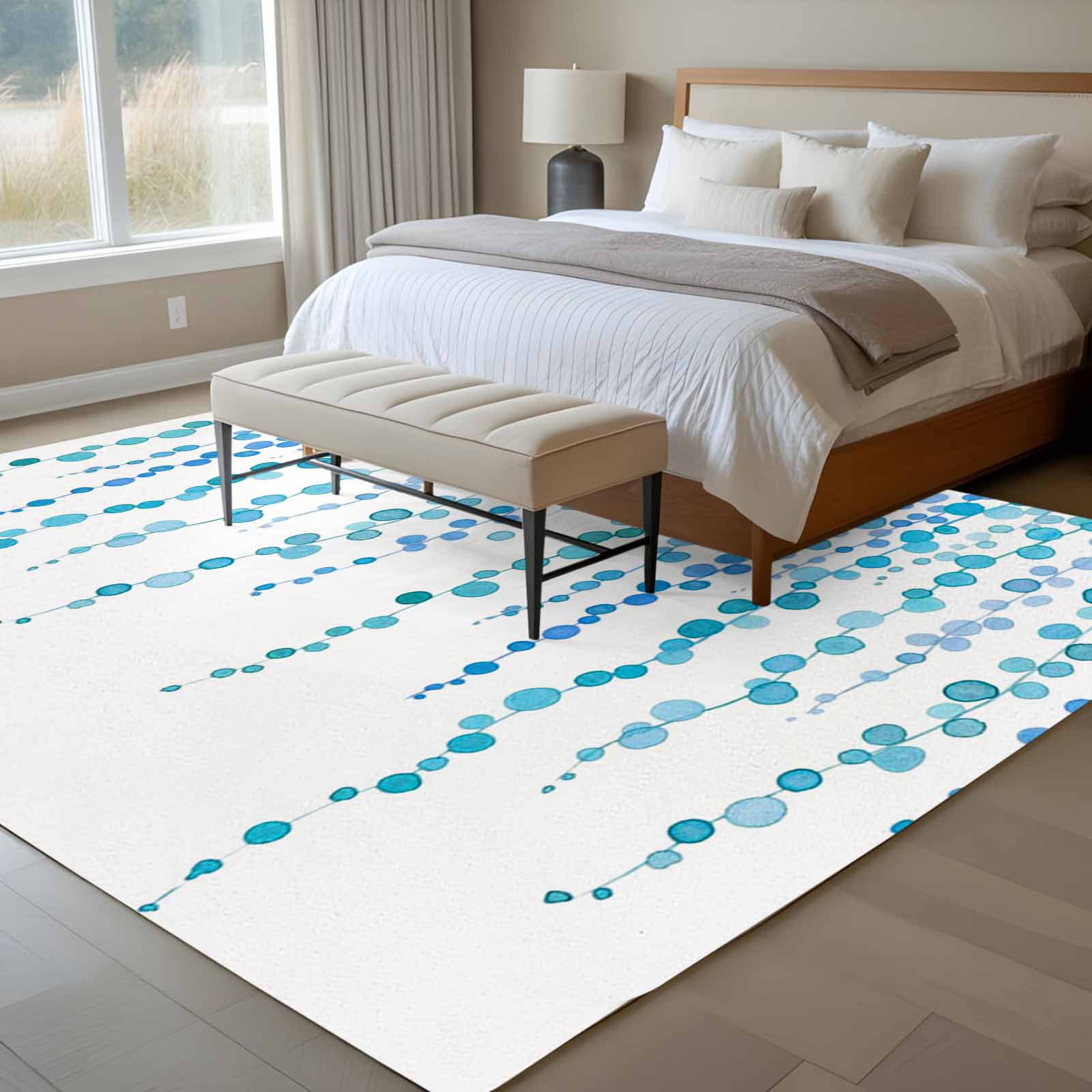5'x7' Area Rugs for Living Room Bedroom, Blue Polka Dots Washable Rug Carpet Runner Indoor Outdoor, Watercolor Abstract Art Retro Non Slip Floor Mats Area Rug for Kitchen, Nursery
