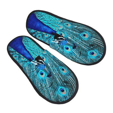 

JUNZAN Beautiful Blue Peacock Slippers for Women House Shoes Non Slip Indoor/Outdoor Pineapple And Cactus Designs-Medium