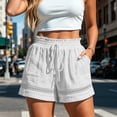 thumbnail image 3 of Plus Size Shorts for Women New Shorts for Women Lightweight Elastic Waist Lace Trim Short Pants with Pocket Summer Casual Beach Vacation Bottoms White XXL, 3 of 5