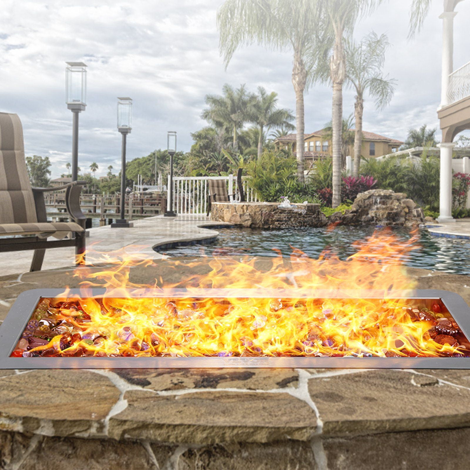36 x 12 Inch Rectangular Stainless Steel Fire Pit Pan - 150,000 BTU Drop-in H-Burner Kit for Natural/Propane Gas - Indoor & Outdoor Use