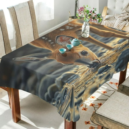 

BZSMCE Square Tablecloth Deer Drinking Water Pattern Tableclothes