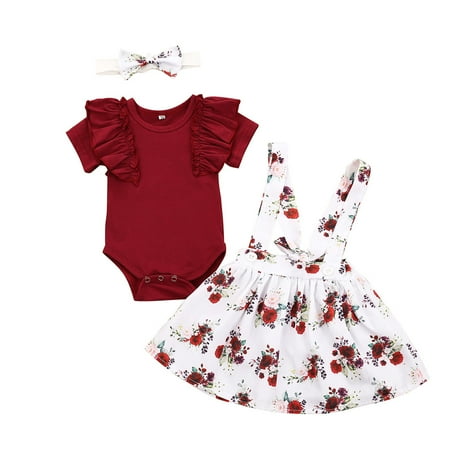 

Yyeselk 3Pcs Toddler Baby Girls Romper Floral Strap Skirt Set Outfits Summer Clothing