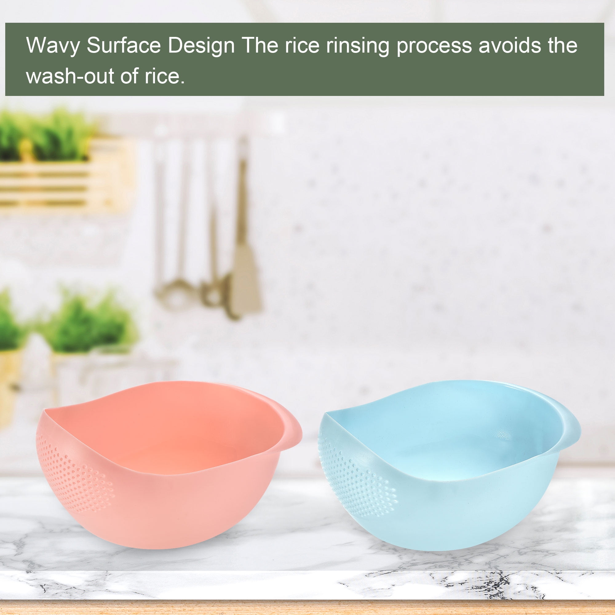 Unique Bargains Kitchen Rice Washing Bowl with Handle Vegetables Washing Basket Pink,Pink,Blue 22 x 16.5 x 12 cm