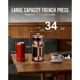 thumbnail image 2 of BAYKA Cafetera de prensa francesa de 34 onzas y 1 litro, prensa de café de acero inoxidable de vidrio de borosilicato espesado resistente al calor, cafetera fría, prensa de té para cocina, viajes, cam, 2 of 5