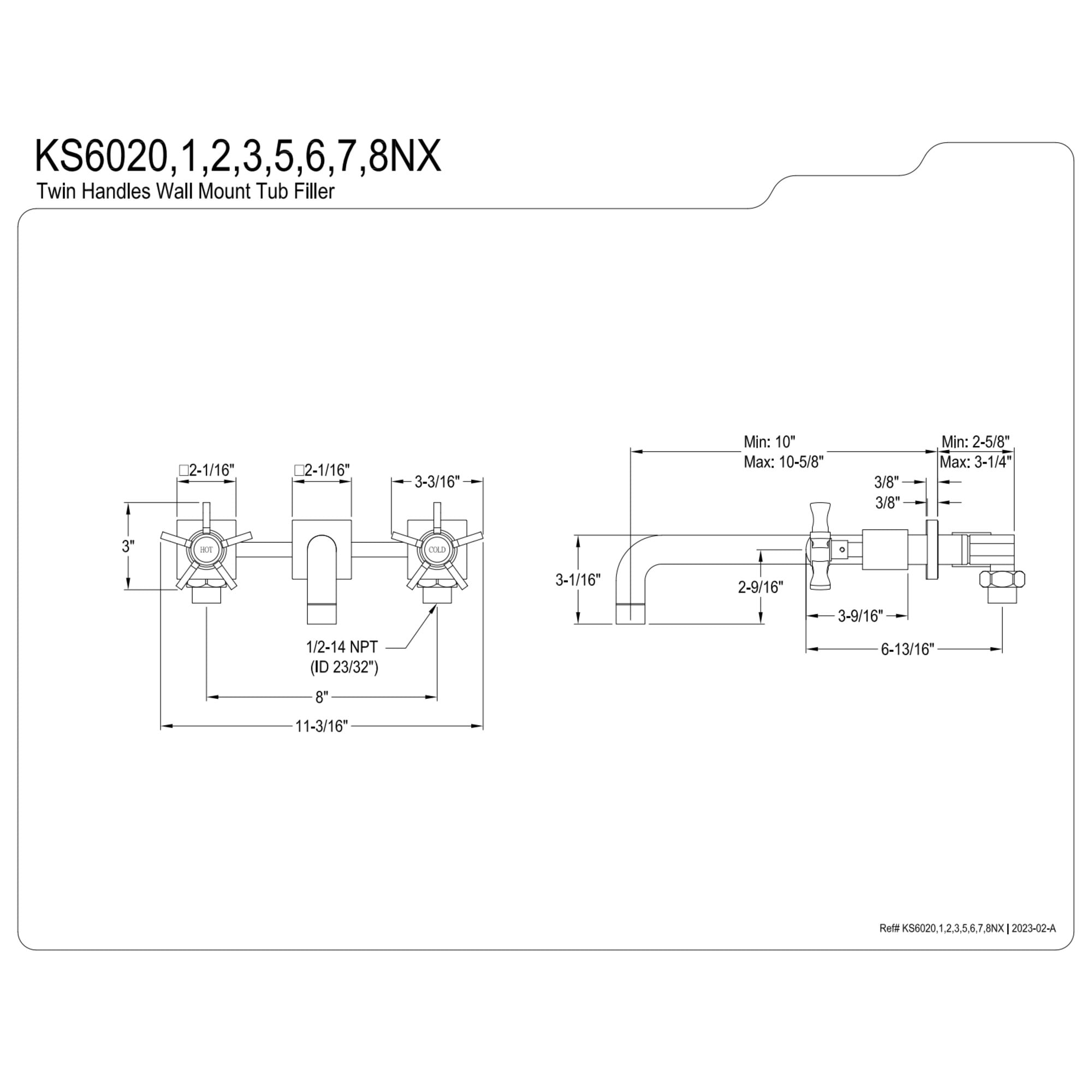 Kingston Brass KS6022NX Hamilton Two-Handle Wall Mount Roman Tub Faucet, Polished Brass