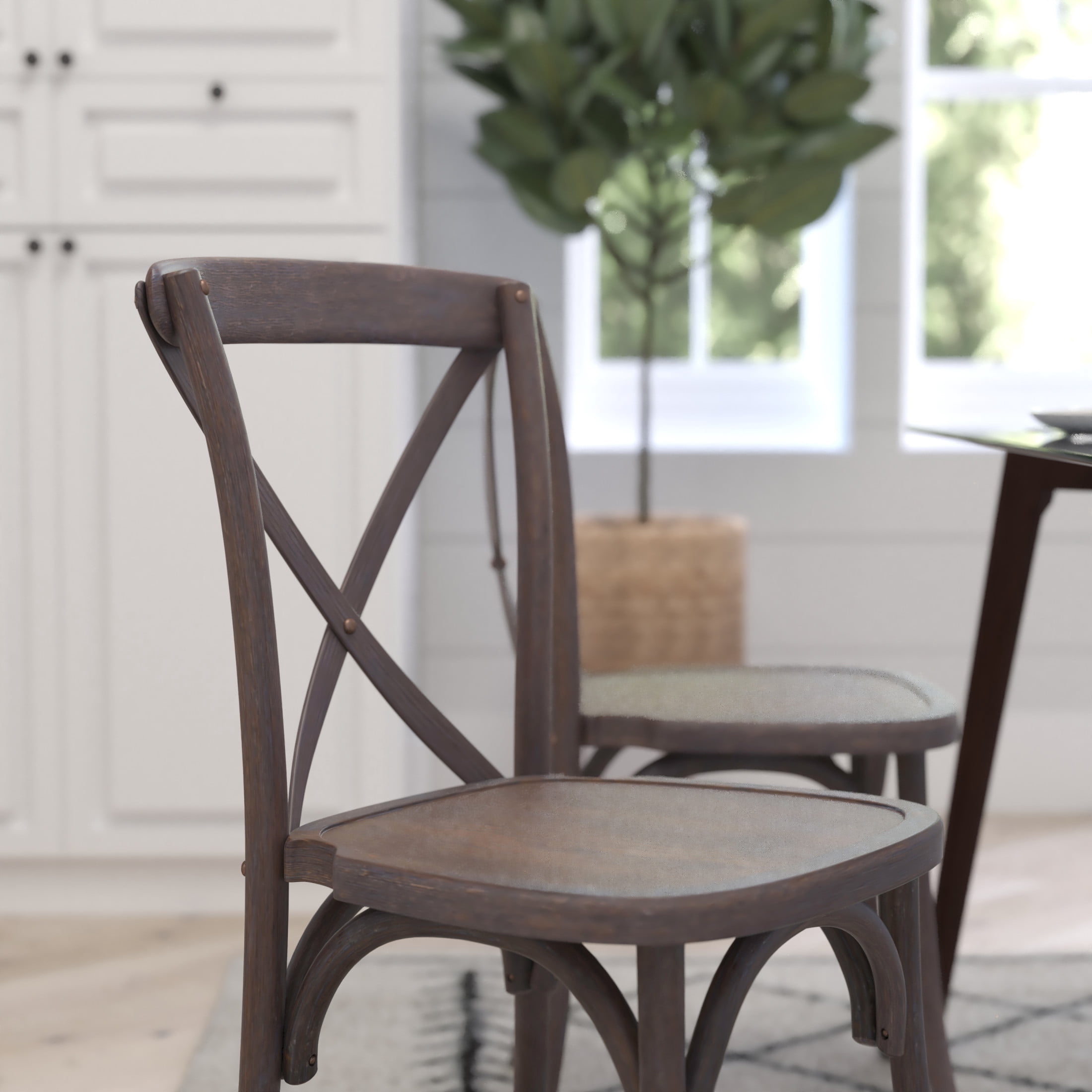 Merrick Lane X-Back Bistro Style Wooden High Back Dining Chair in Dark Driftwood