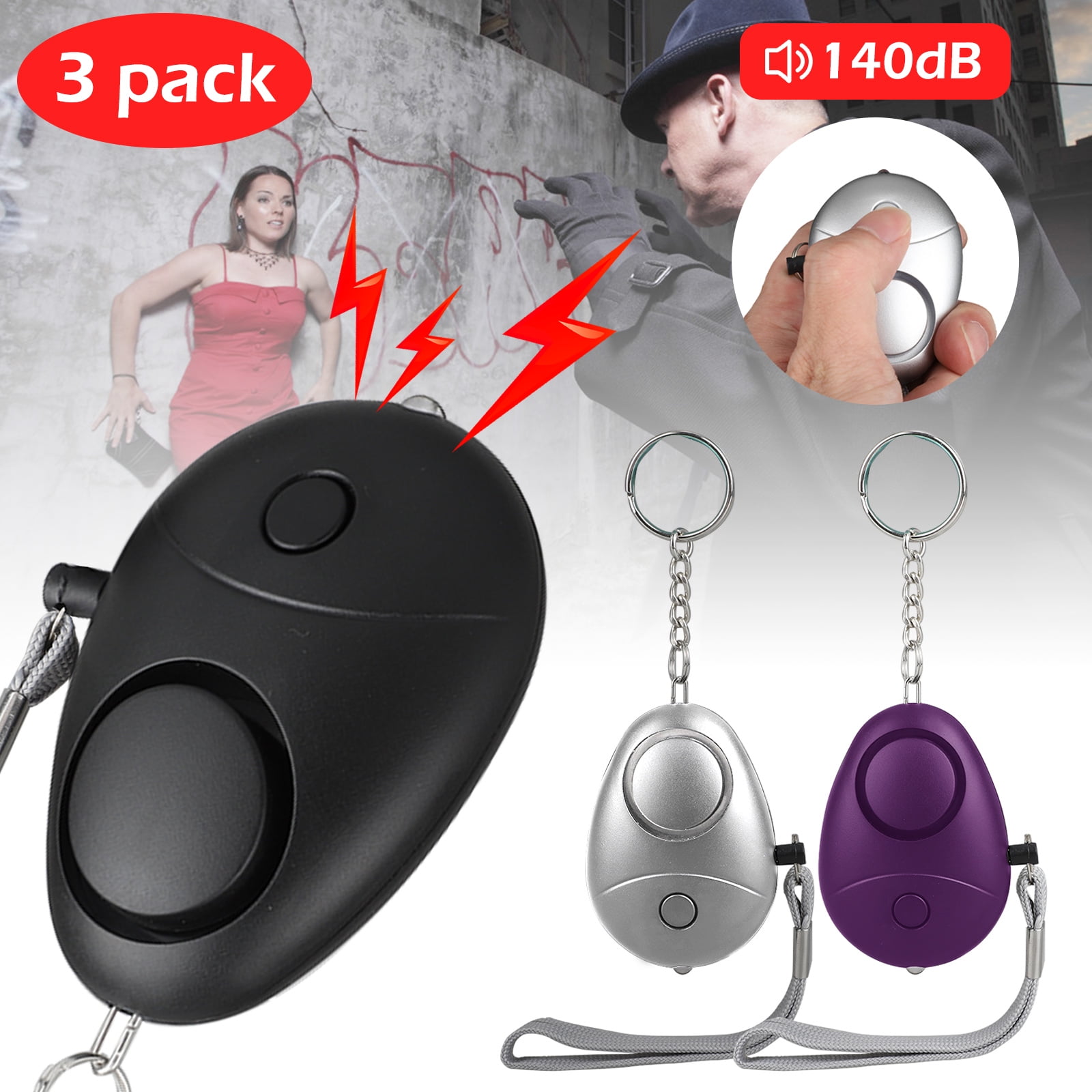 EEEKit Safe Sound Personal Safety Alarm Keychain, 3/1Pack Multicolor