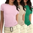 thumbnail image 1 of Hauts de Mode pour Femmes Ajustés à Manches Courtes T-Shirt Basique Coupe Ajustée Chandails, 1 of 6