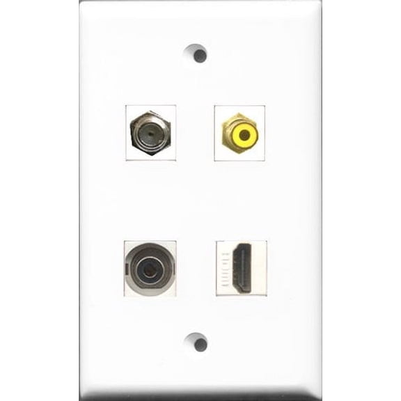 RiteAV 1 Port HDMI and 1 Port RCA Yellow and 1 Port Coax Cable TV- F-Type and 1 Port 3.5mm Wall Plate