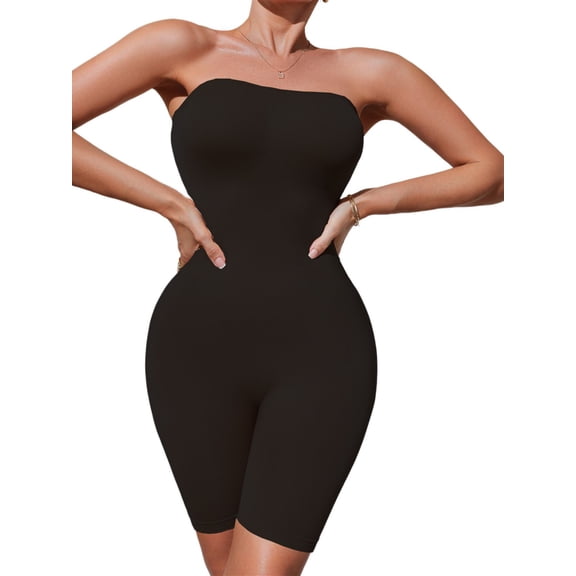 BFTBTY Women's Strapless Shapewear Bodysuit Tummy Control Seamless Sculpted Body Shaper Black L