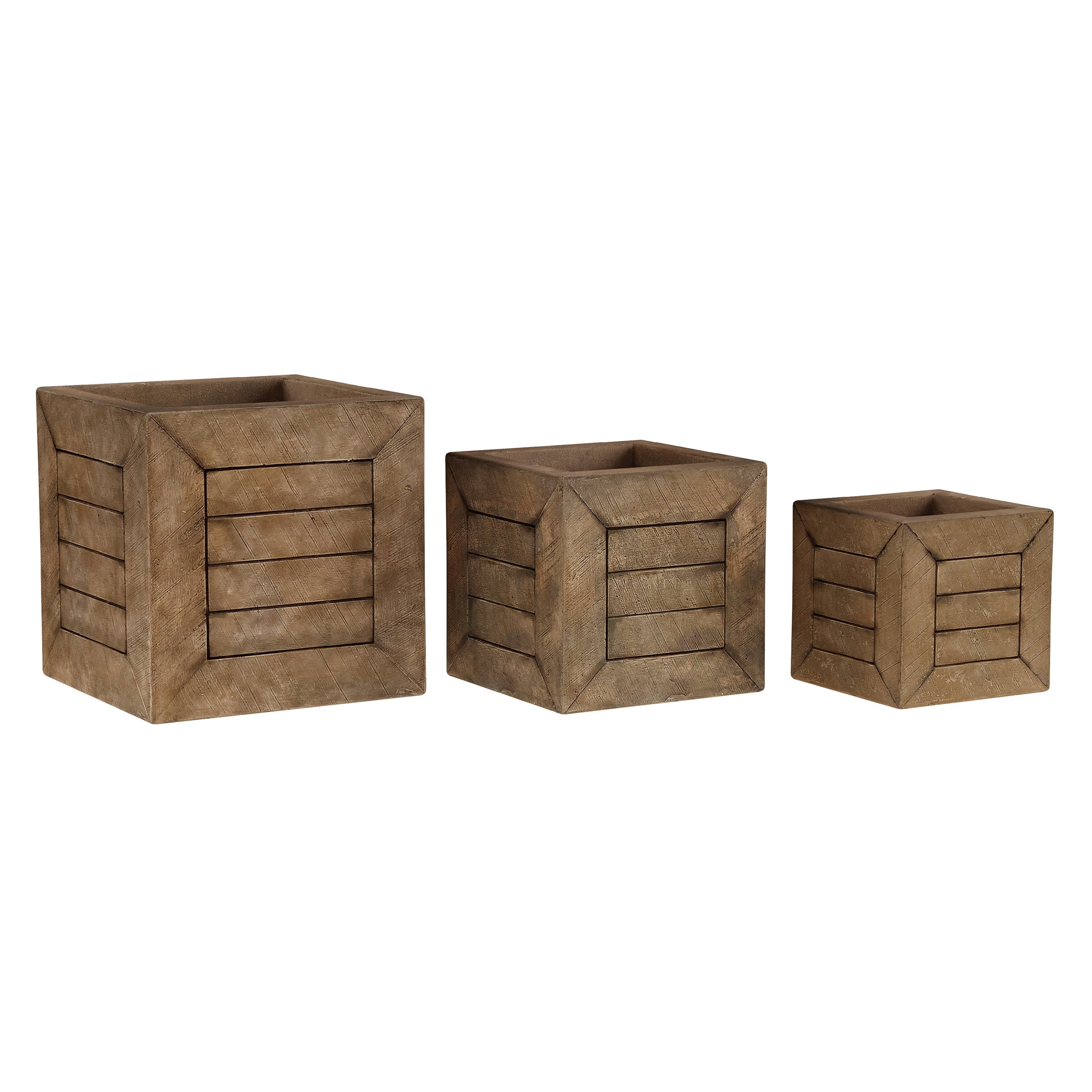 Pure Garden 15.7”, 12.7” and 10” Large Outdoor Planters Set of 3 (Brown)