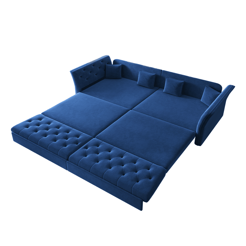King Size Sleeper Sofa Bed, 100" 3-in-1 Convertible Pull Out Chesterfield Sleeper Couch, Oversized Velvet Flower Button Tufted 4-Seat Sofa for Living Room Apartment